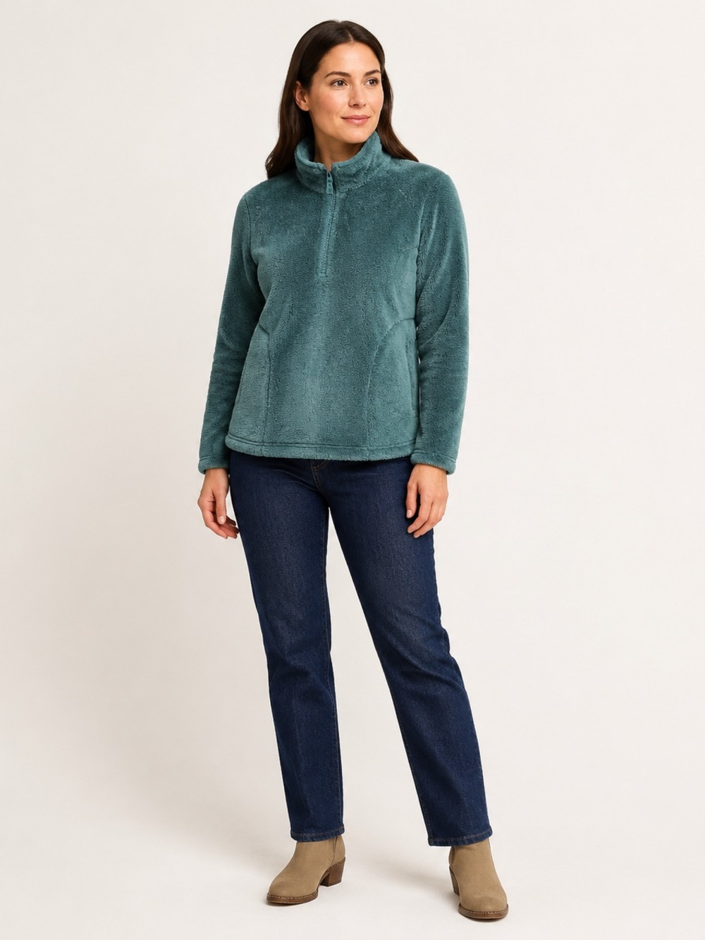 Lands’ End Teal Plush Fleece Quarter Zip Pullover Women’s M 10-12